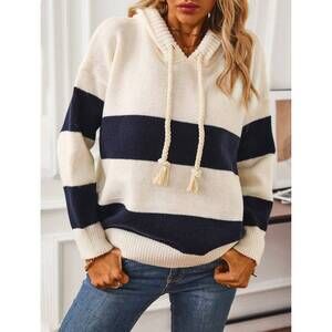 NEW LILY CLOTHING striped hooded sweater in navy blue white